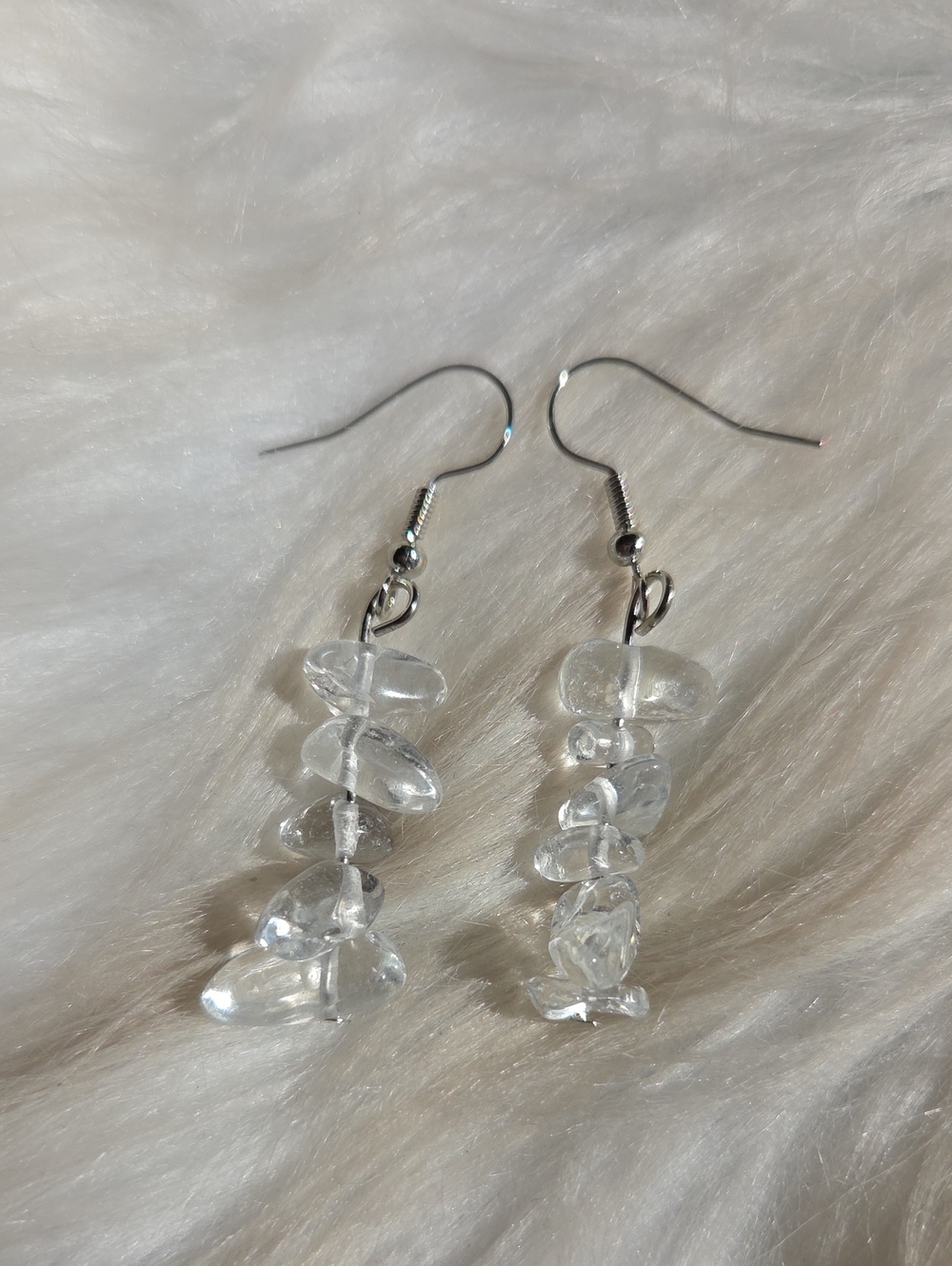 Clear Quartz Crystal Chip Dangle Earrings - Minimalist Silver Hooks